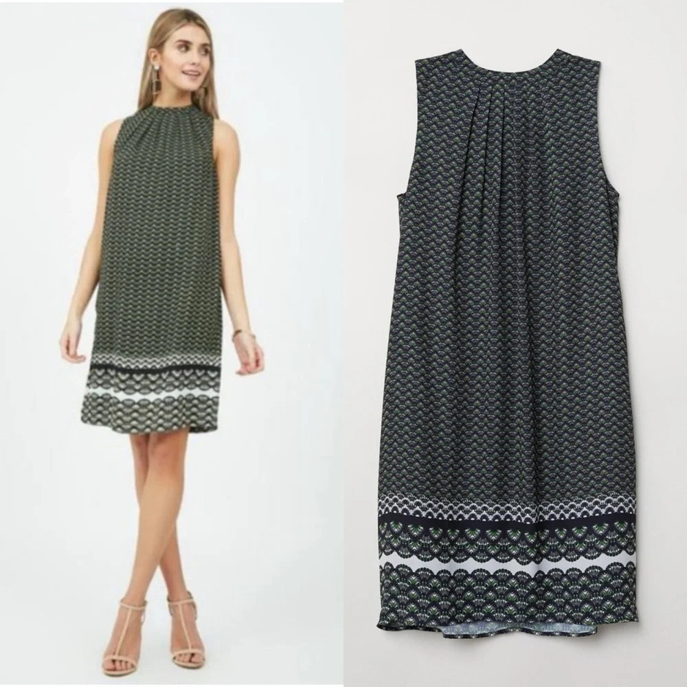 H&M dress size 6 green and black pattern